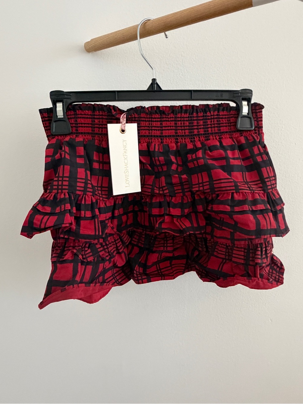 LoveShackFancy Red and Black Tiered Ruffled Mini Skirt Youth Size 10